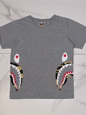 BAPE Ladies 1st Camo Side Shark Tee Grey/Yellow Size Small